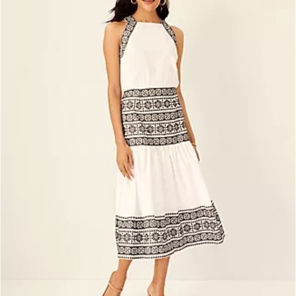 Ann Taylor PETITE Embroidered Halter Maxi Dress Size 4P